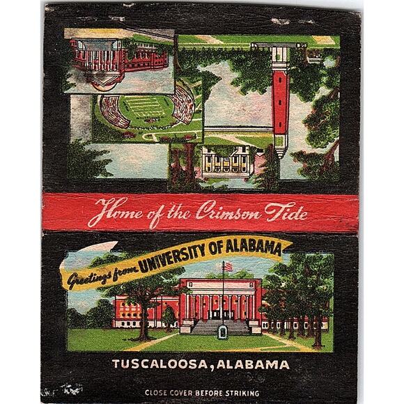Crimson Tide University of Alabama Tuscaloosa Vtg Large Matchbook Cover TH2-Y3 - Picture 1 of 2